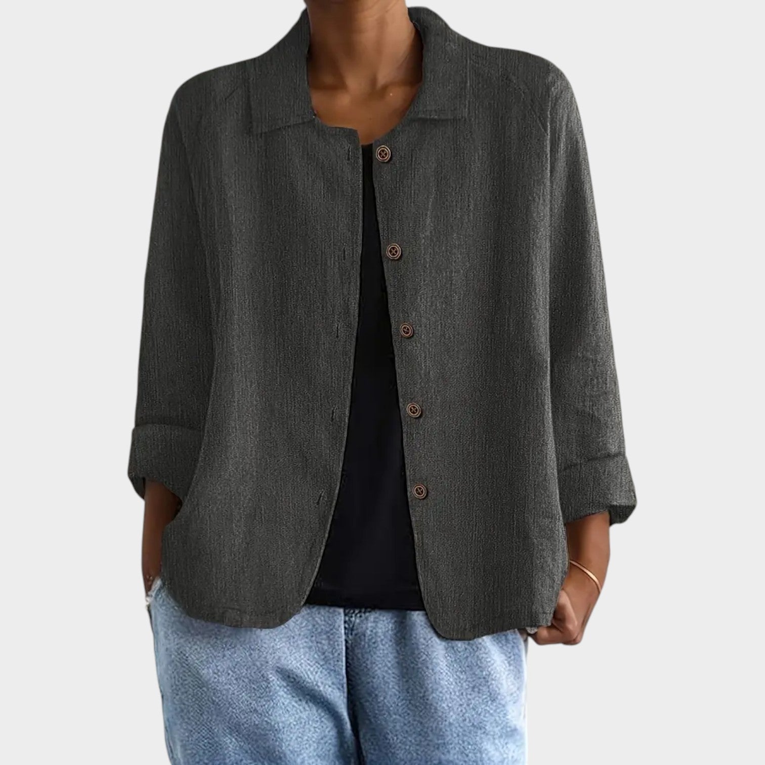 Textured Button Up Blouse