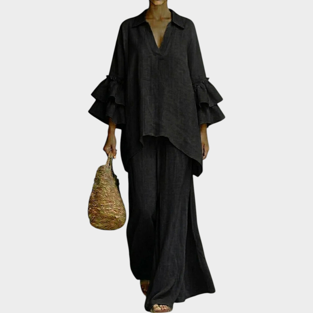 Women's Ruffle Sleeve Two Piece Matching Set