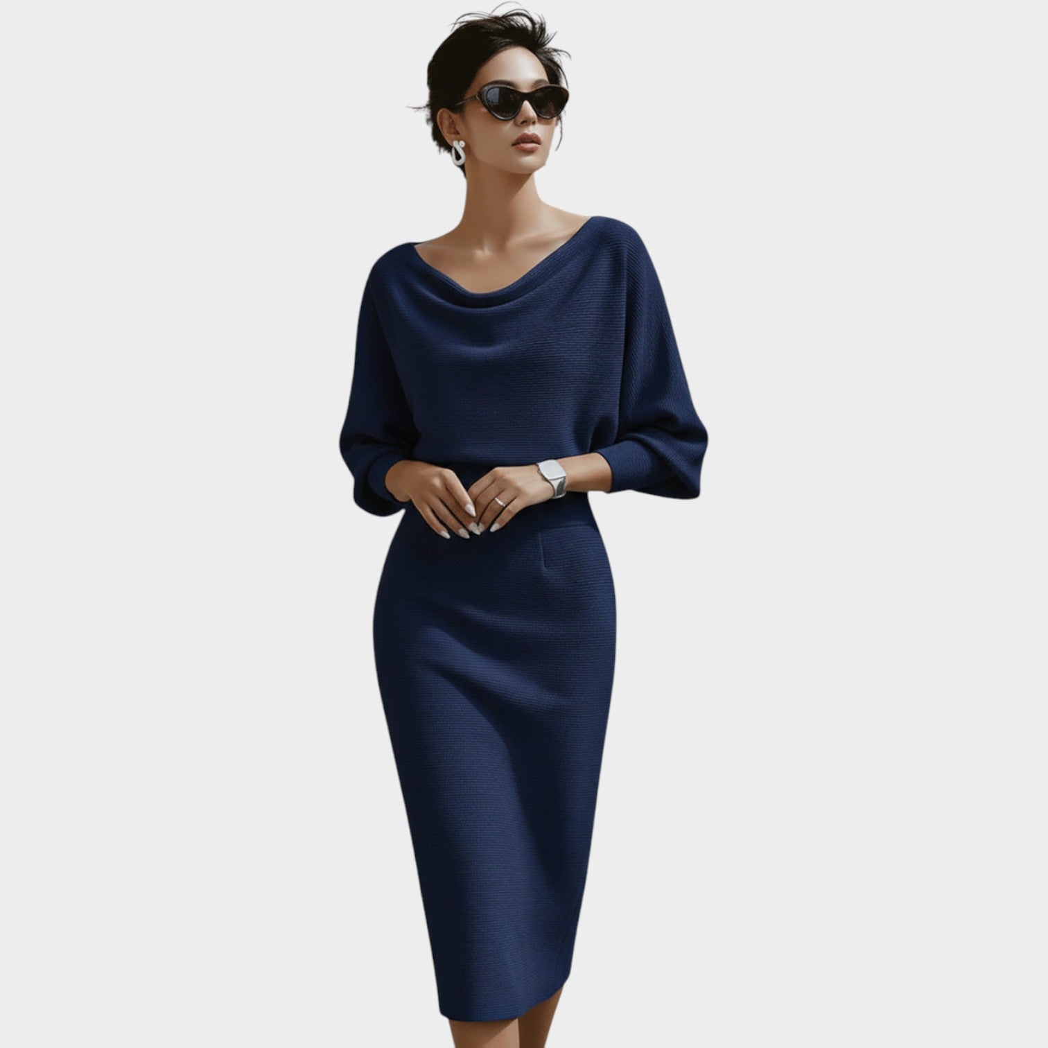 Knitted Draped Midi Dress
