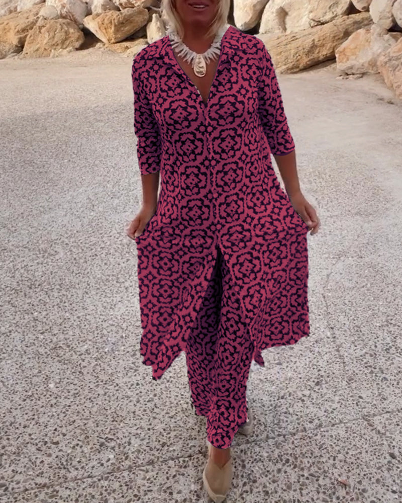 Mosa | Women's Longline Printed Shirt & Straight-Leg Pants Set
