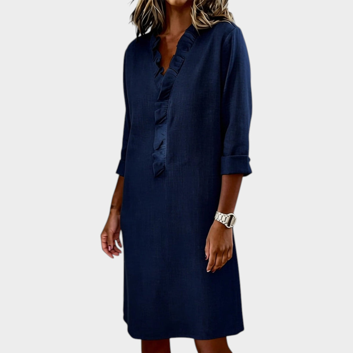 Women’s Ruffle Midi Dress with Long Sleeves