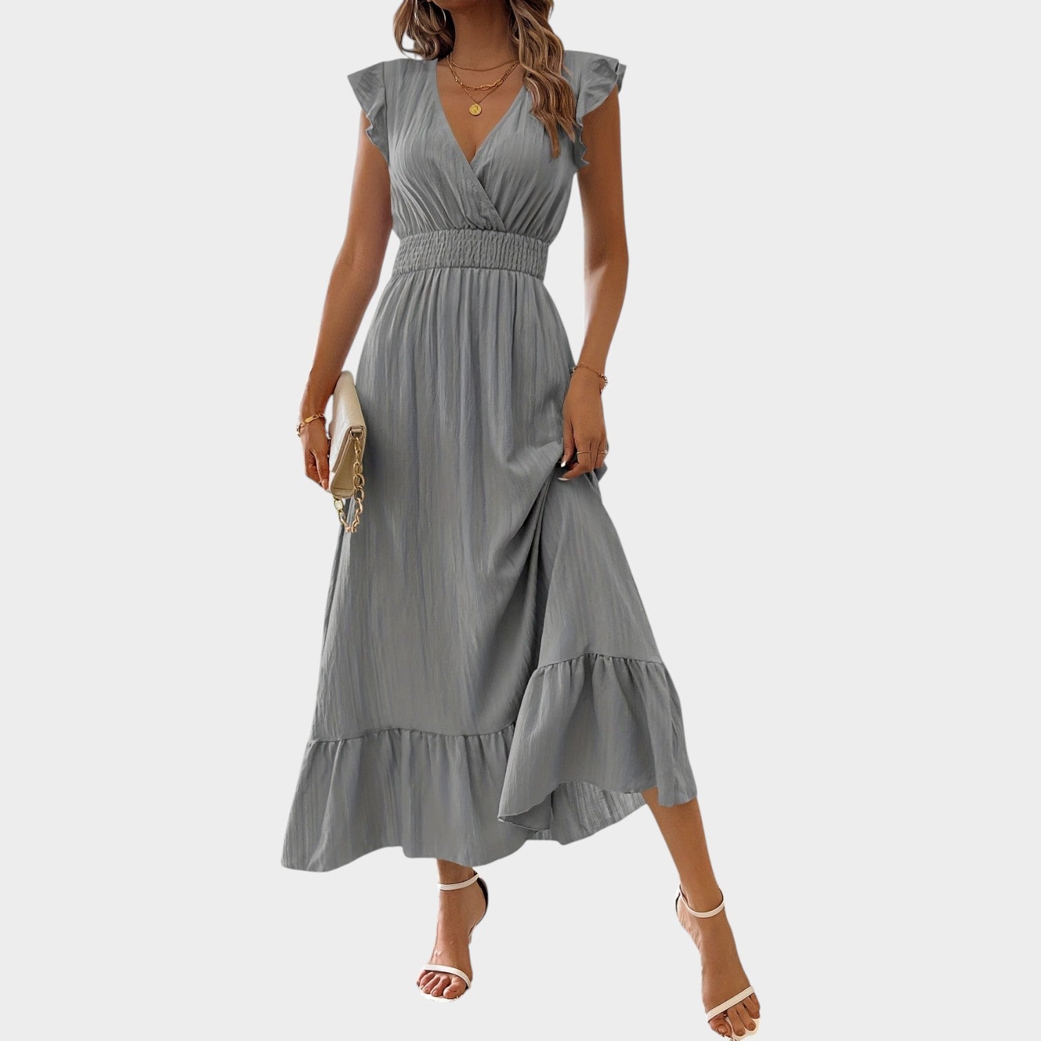 Cocktail Ruffle Wrap Maxi Dress