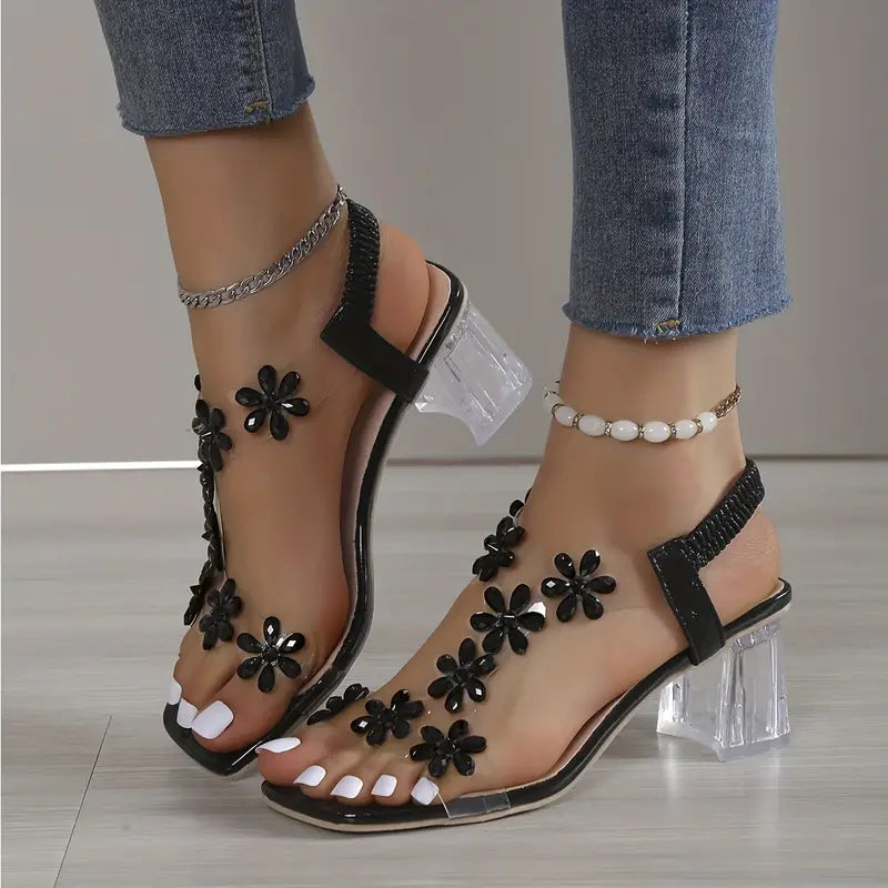Serene | Women's Block Heel Sandals with Rhinestone Accents
