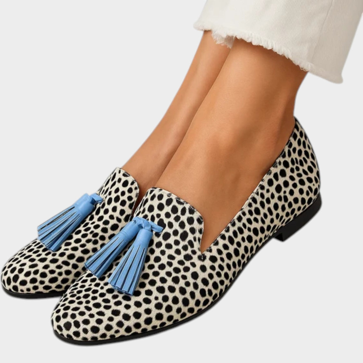 Womenās Loafers Tassel Spotted Print Round Toe Slip-On
