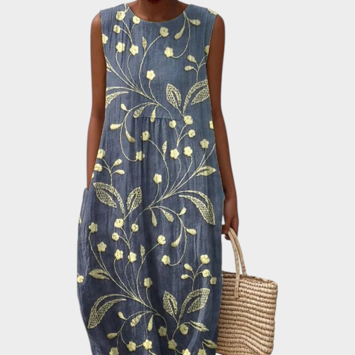 Women’s Midi Floral Dress Sleeveless Loose Fit Polyester