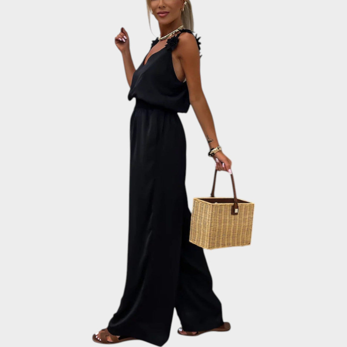 Women's Floral Strap Wide-Leg Jumpsuit