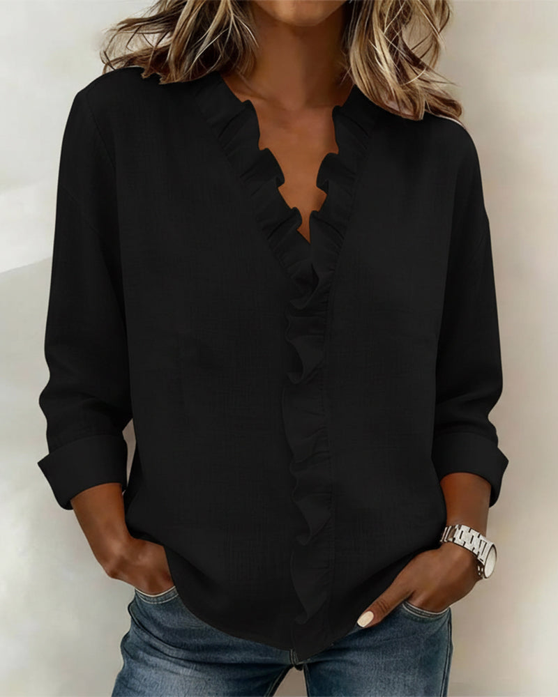 Sophie | Women's Long Sleeve Ruffle V-Neck Blouse for Spring