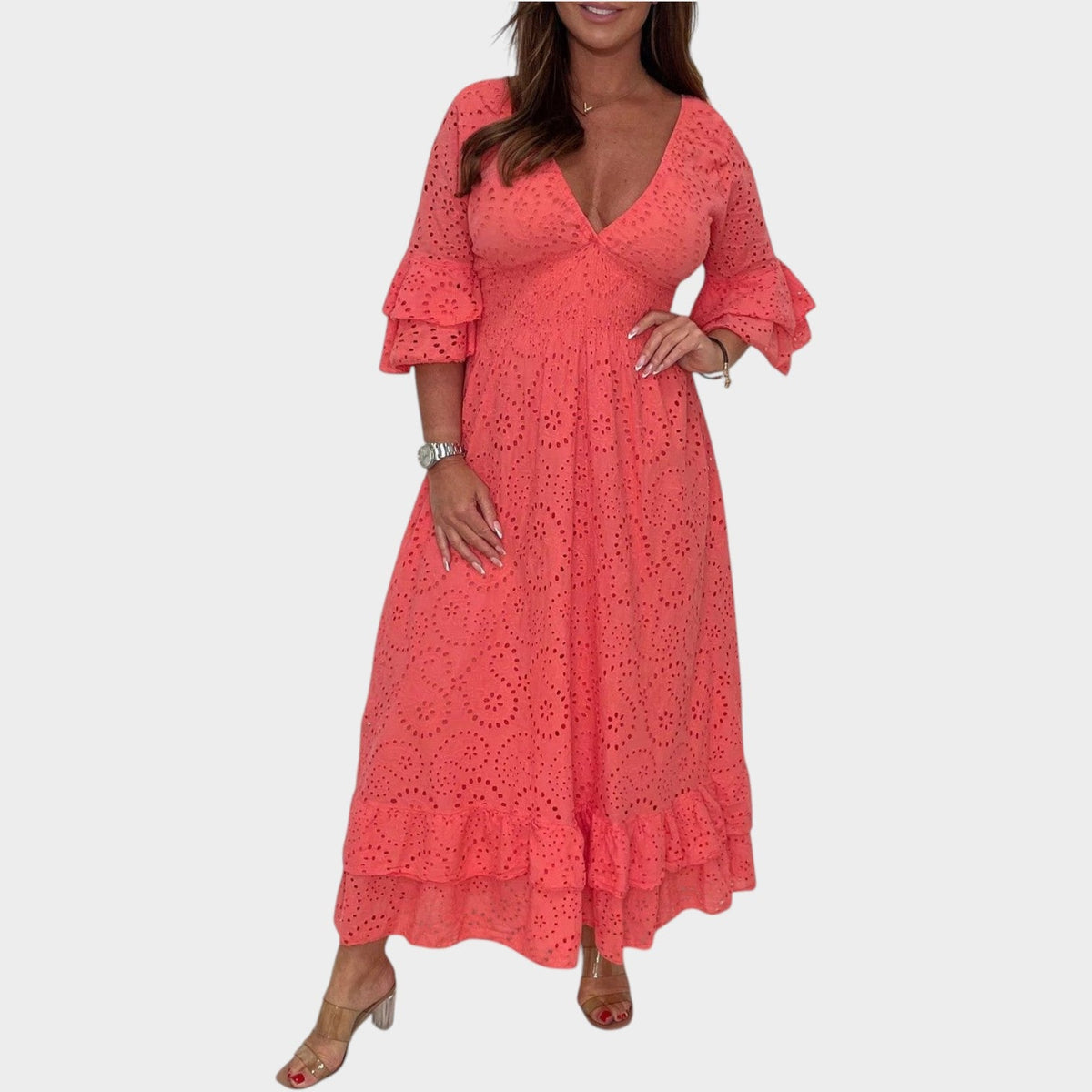 Women's Maxi Dress Eyelet Lace V-Neck