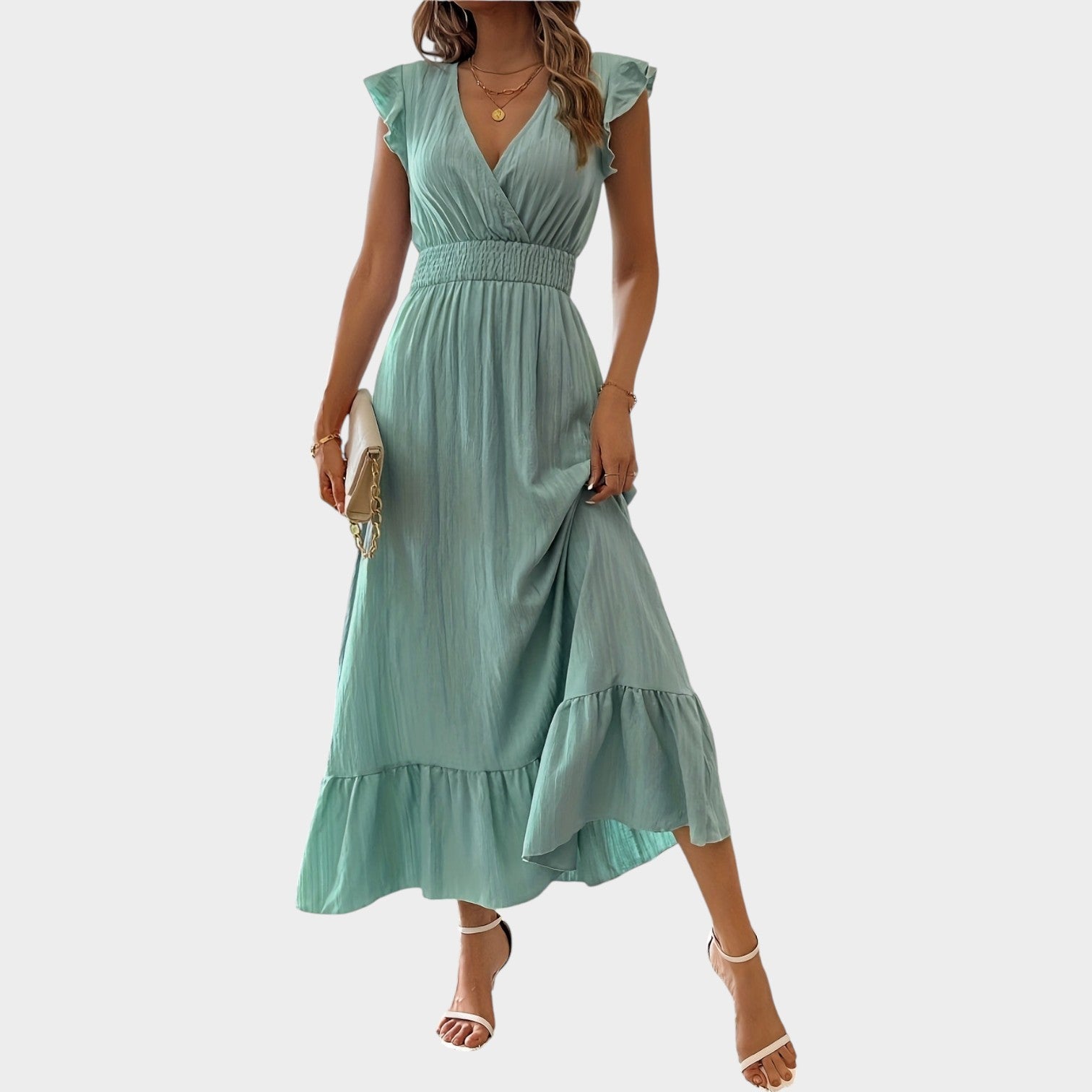 Cocktail Ruffle Wrap Maxi Dress