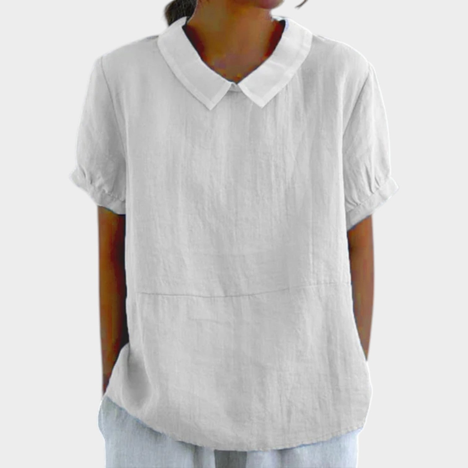Collared Short Sleeve Blouse