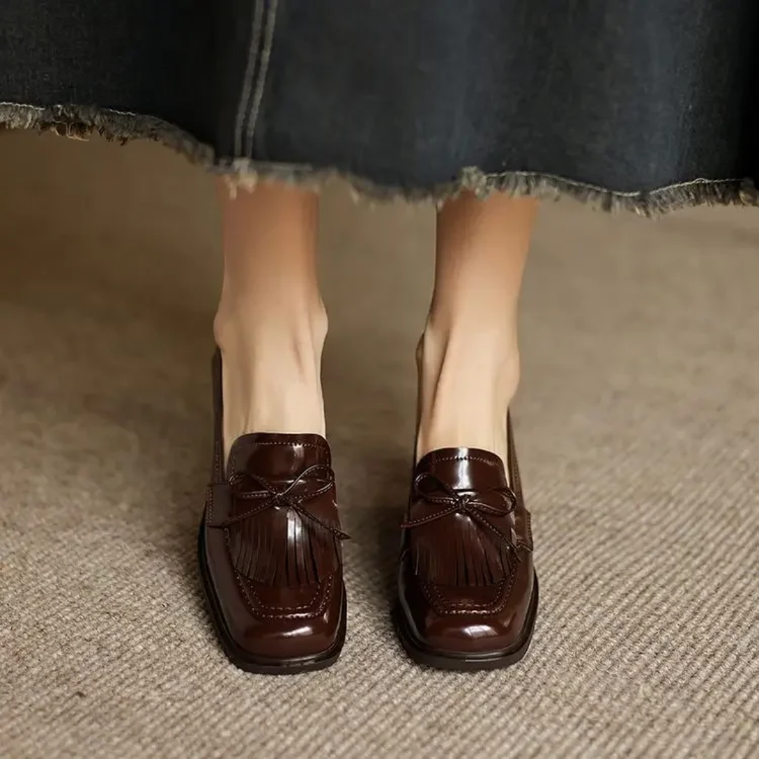 Vivienne | Women's Block Heel Tassel Loafer Pumps with Round Toe