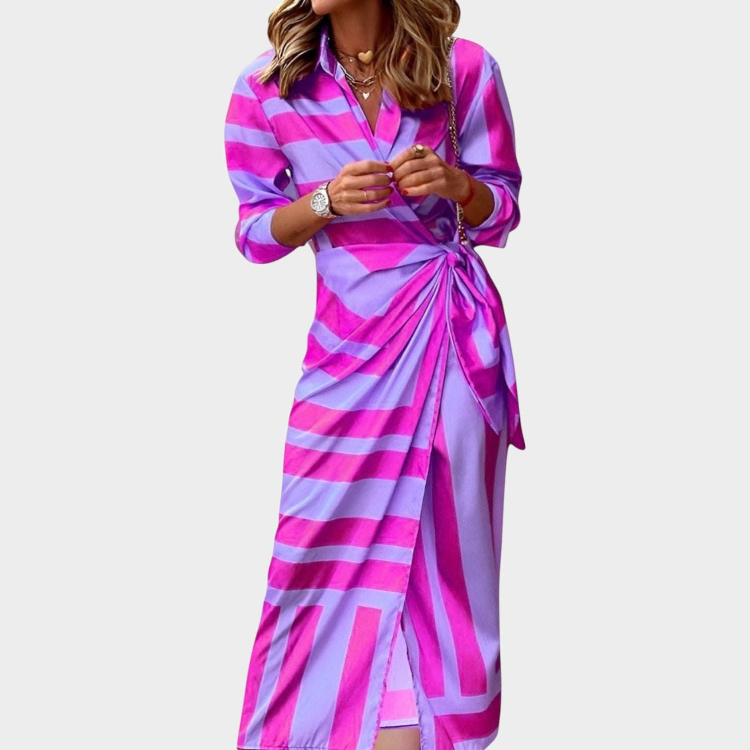 Printed Wrap Midi Dress