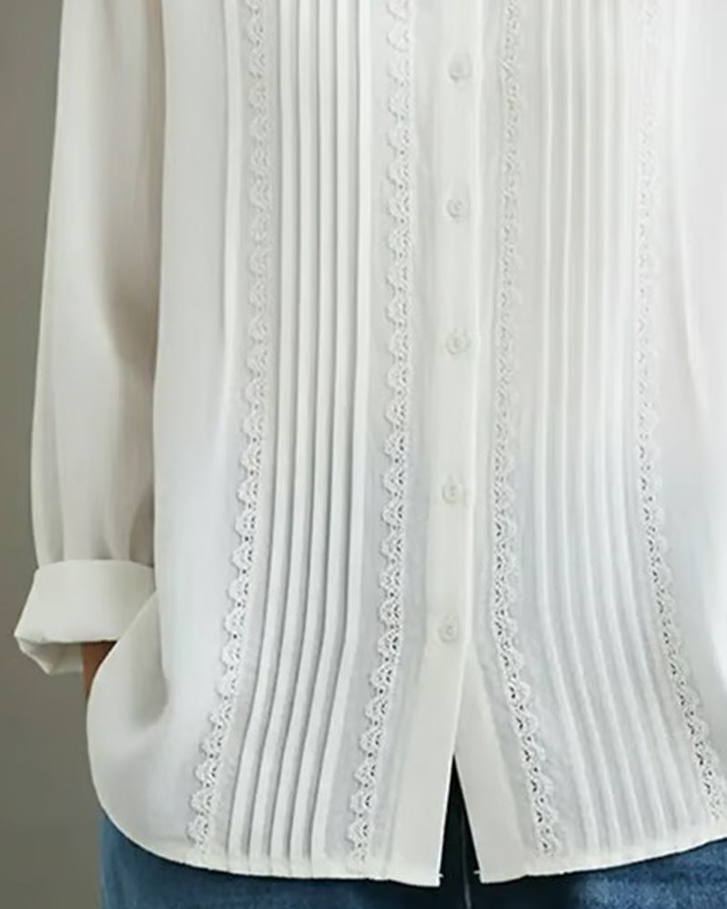 Claire | Women's Long Sleeve Blouse with Lace Trim and Button-Up Design