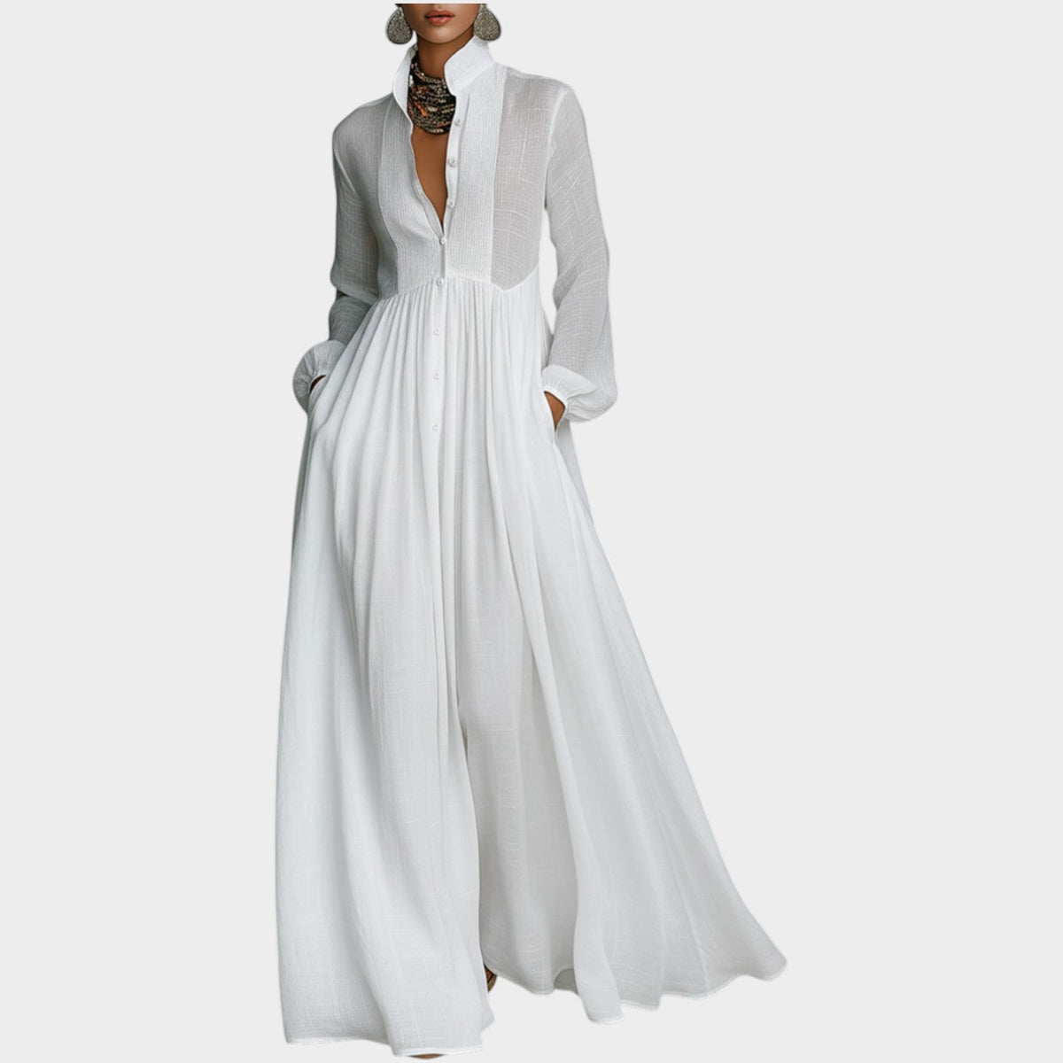 Women's Maxi Shirt Dress Elegant Button-Front