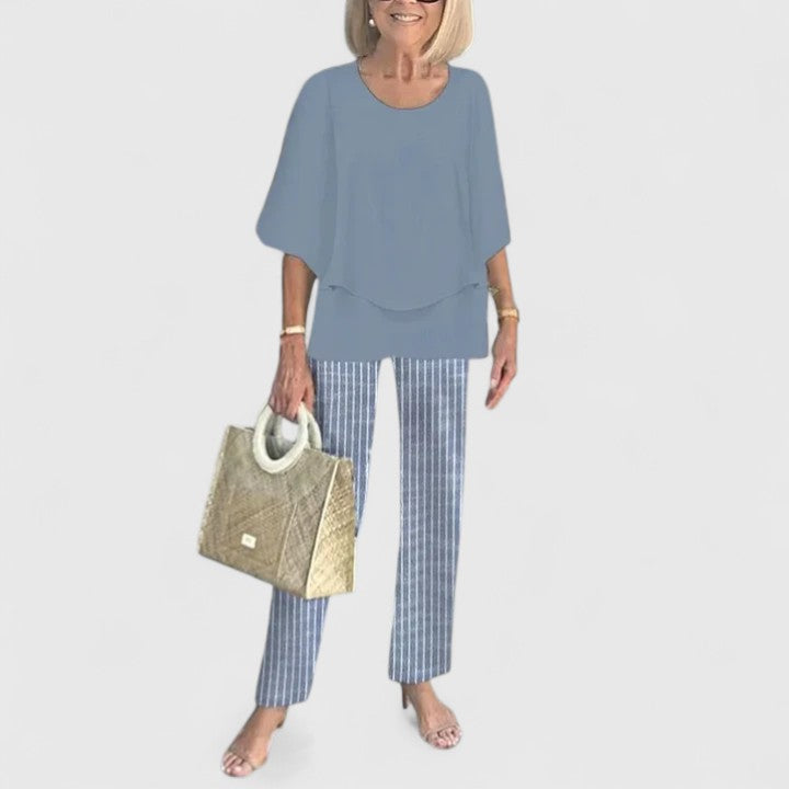 Fern | Women's Floral Print Casual Top and Wide-Leg Pants Ensemble