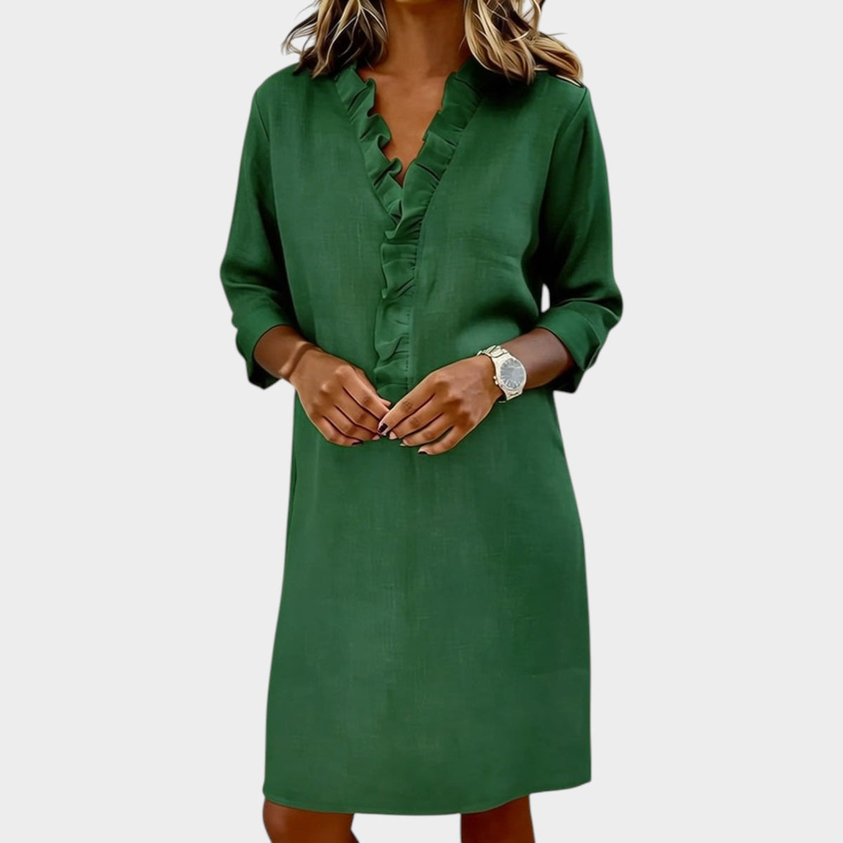 Women’s Ruffle Midi Dress with Long Sleeves