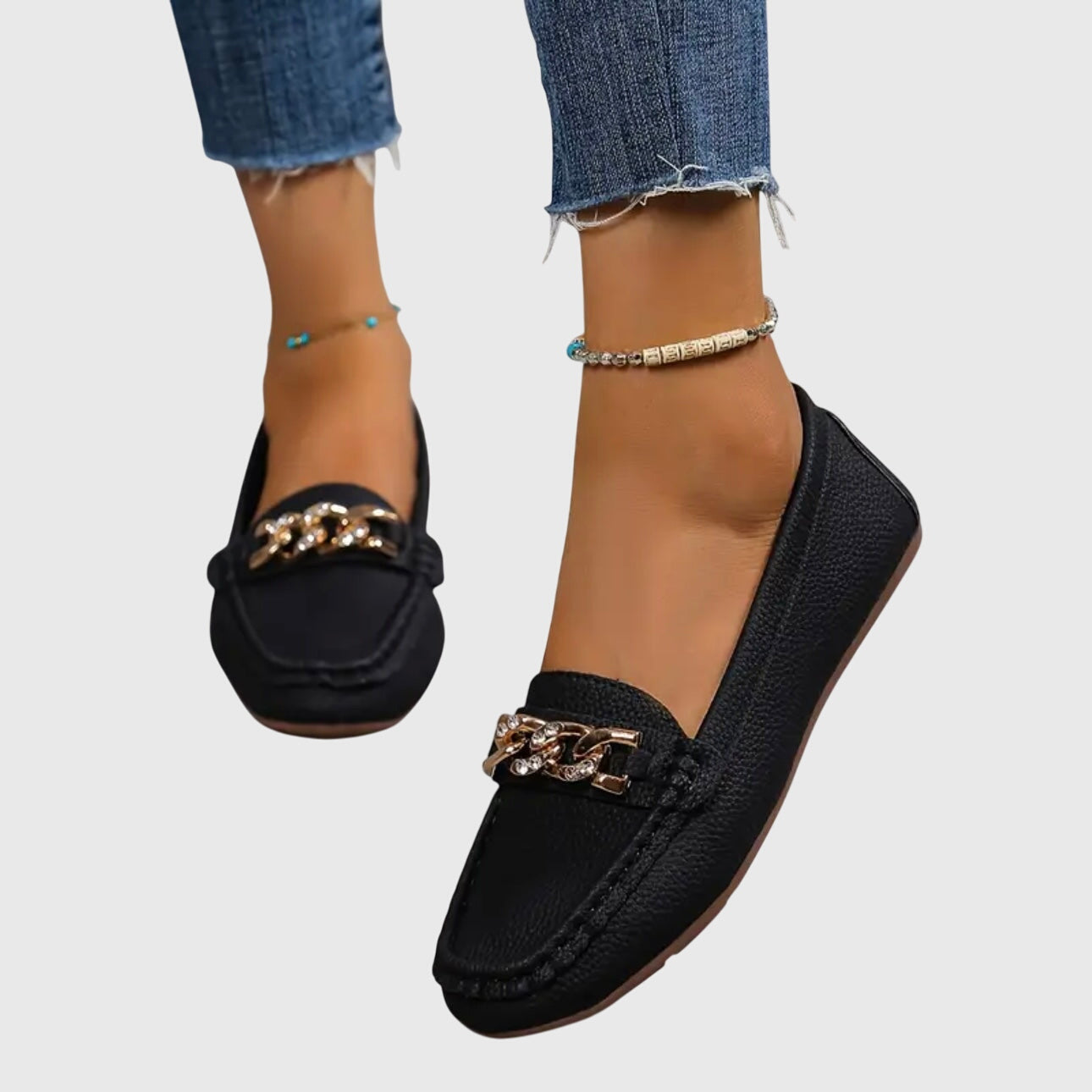 Harlow | Women's Casual Slip-On Loafers with Gold Chain Accent