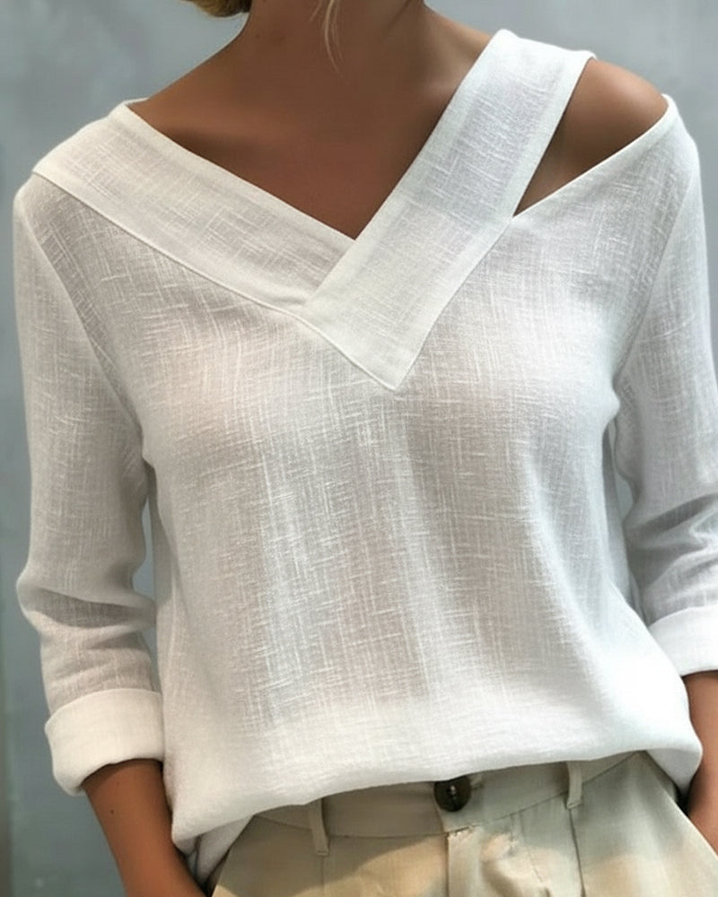 Aria | Women's Long Sleeve Top with Asymmetric V-Neck