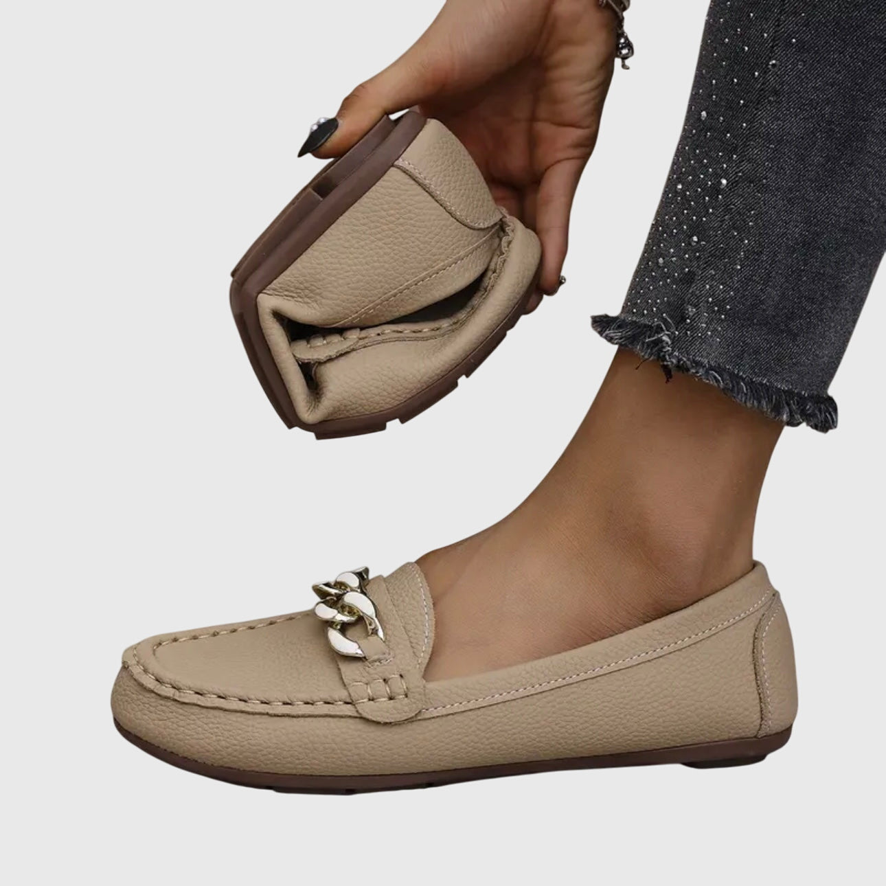 Harlow | Women's Casual Slip-On Loafers with Gold Chain Accent