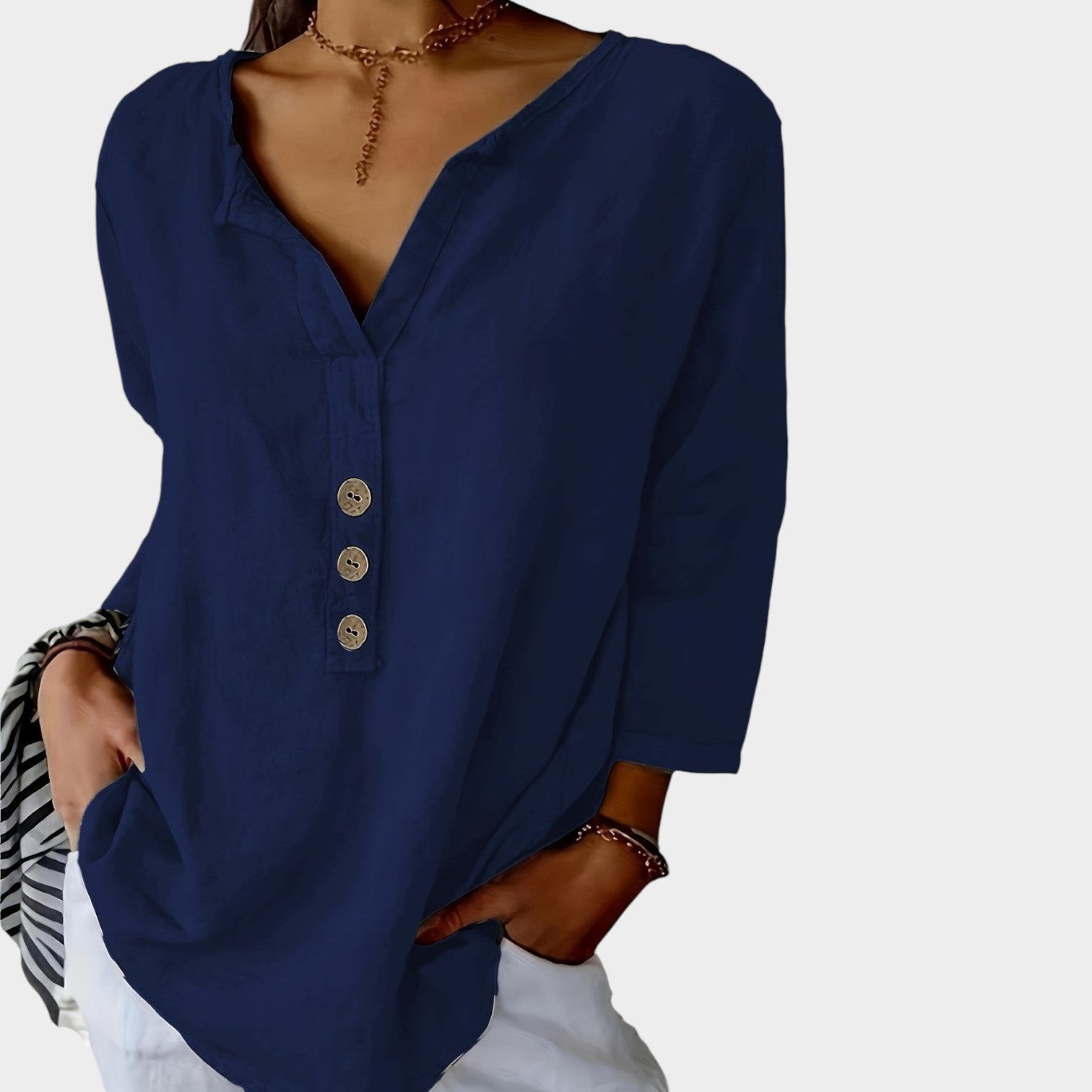 Button Up V-Neck Blouse