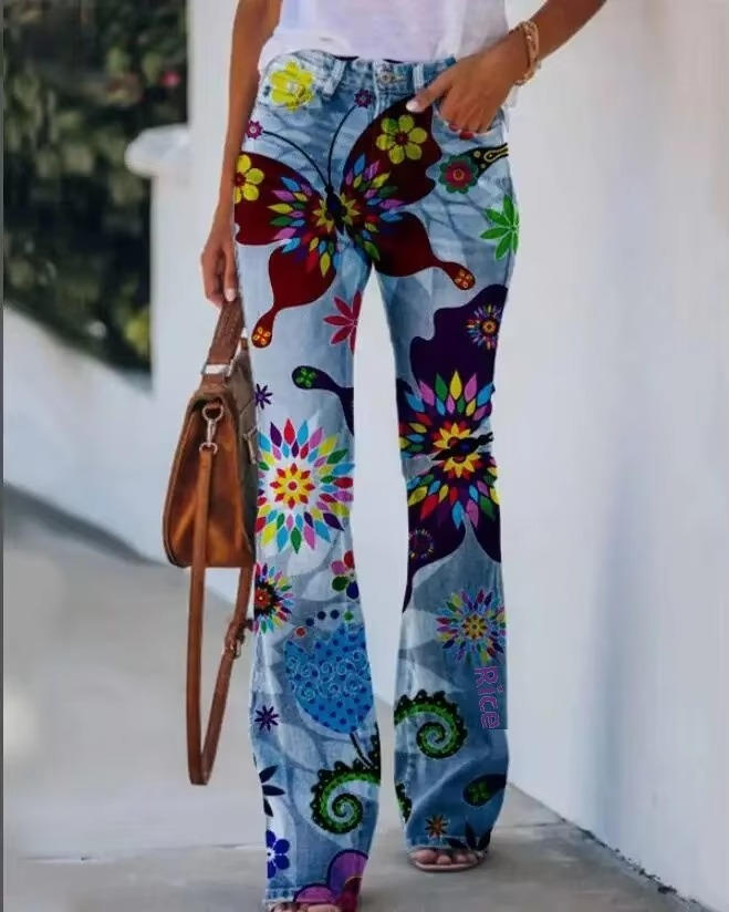 Meadow | Women's High-Waisted Floral Flare Jeans