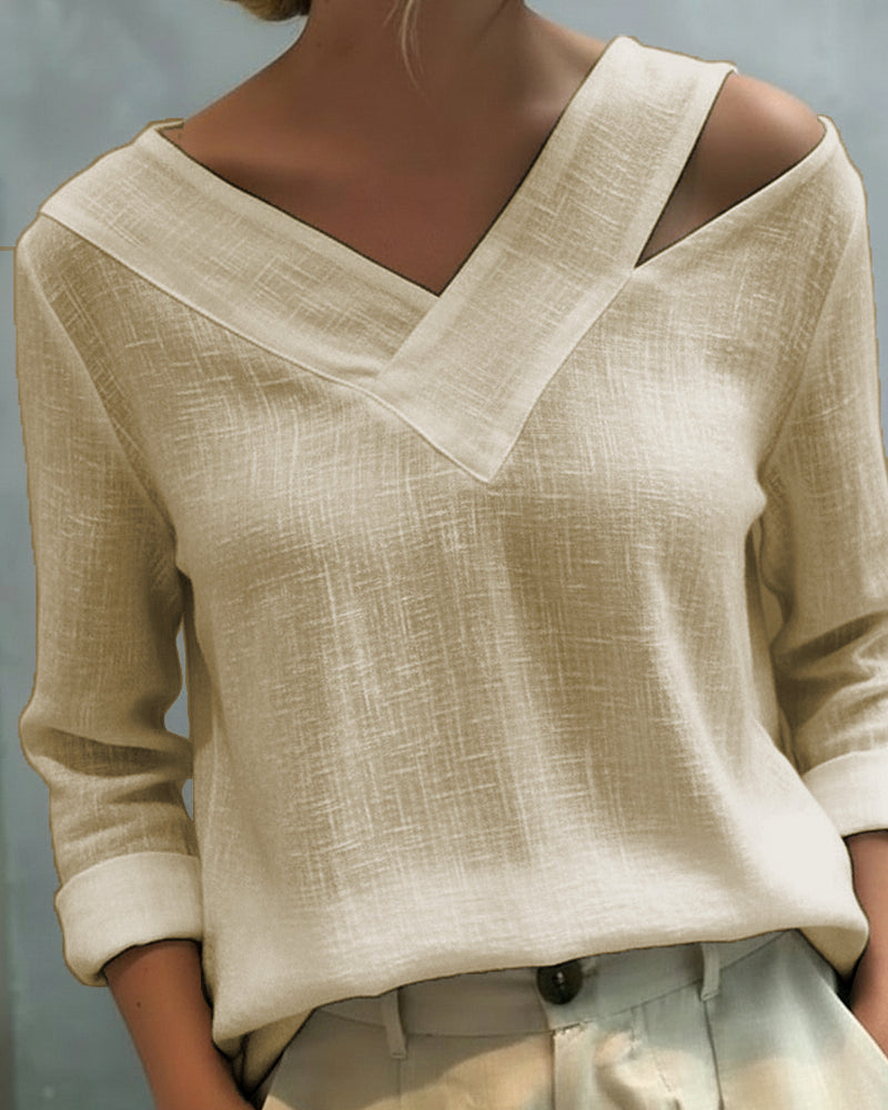 Aria | Women's Long Sleeve Top with Asymmetric V-Neck