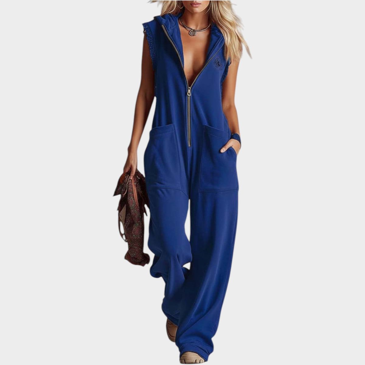 Women's Sleeveless Hooded Zip-Up Jumpsuit