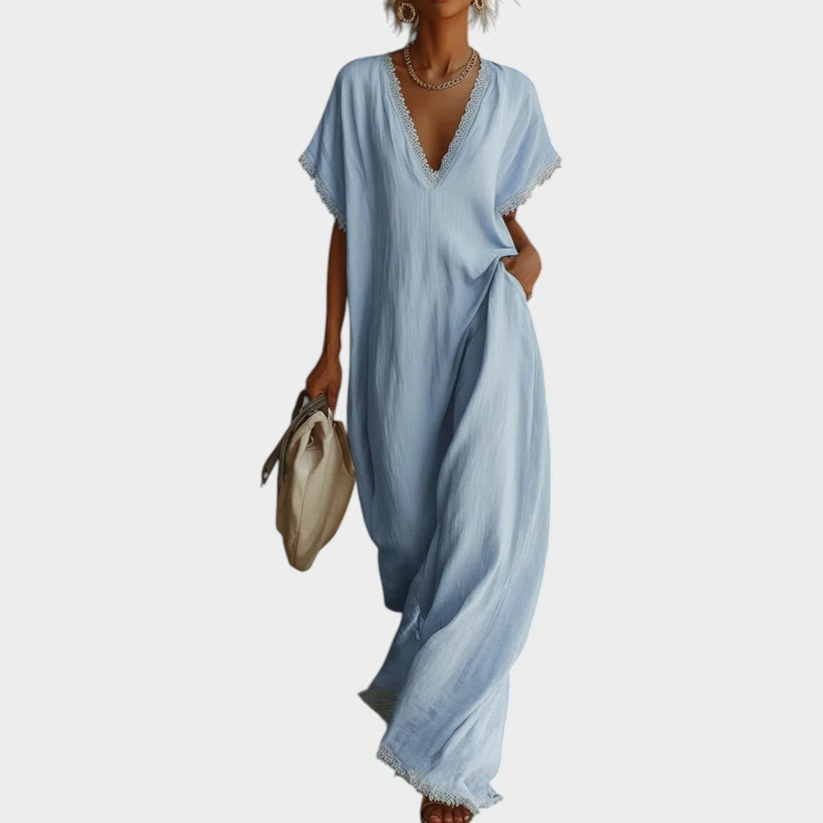 Women's Maxi Dress Linen Resort V-Neck