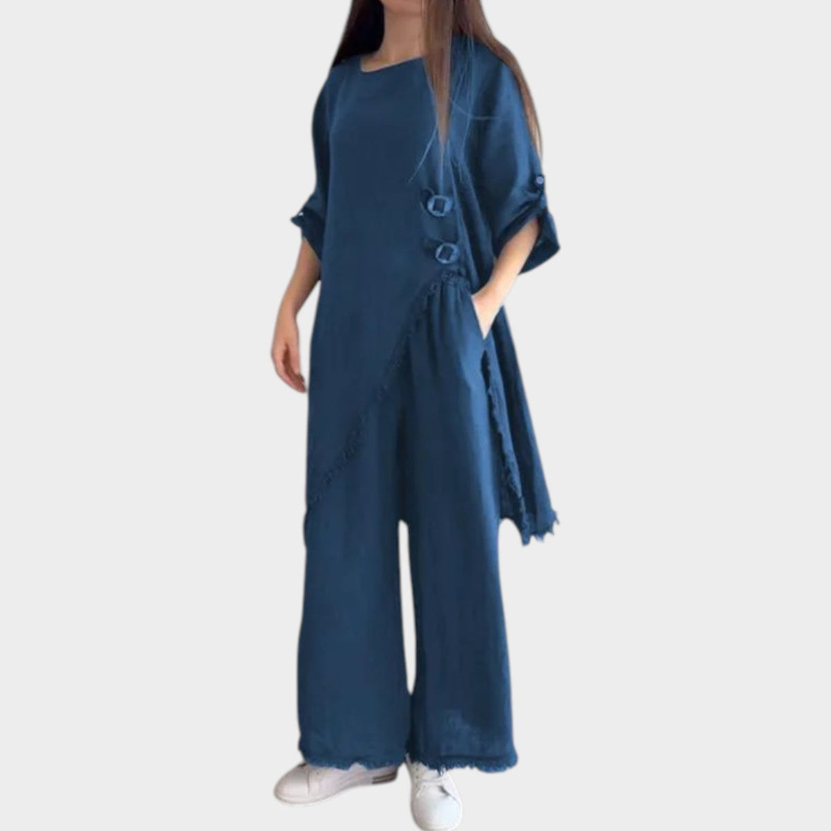 Women's Asymmetric Linen Two-Piece Set