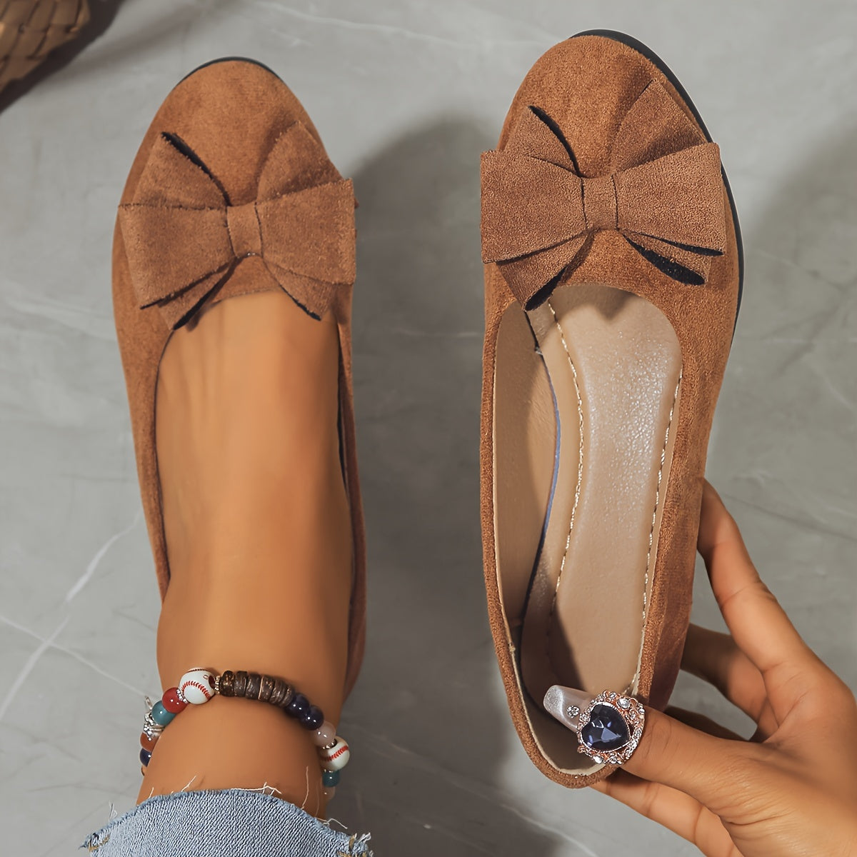 Bella | Women's Slip-On Ballet Flats with Bow Detail and Round Toe