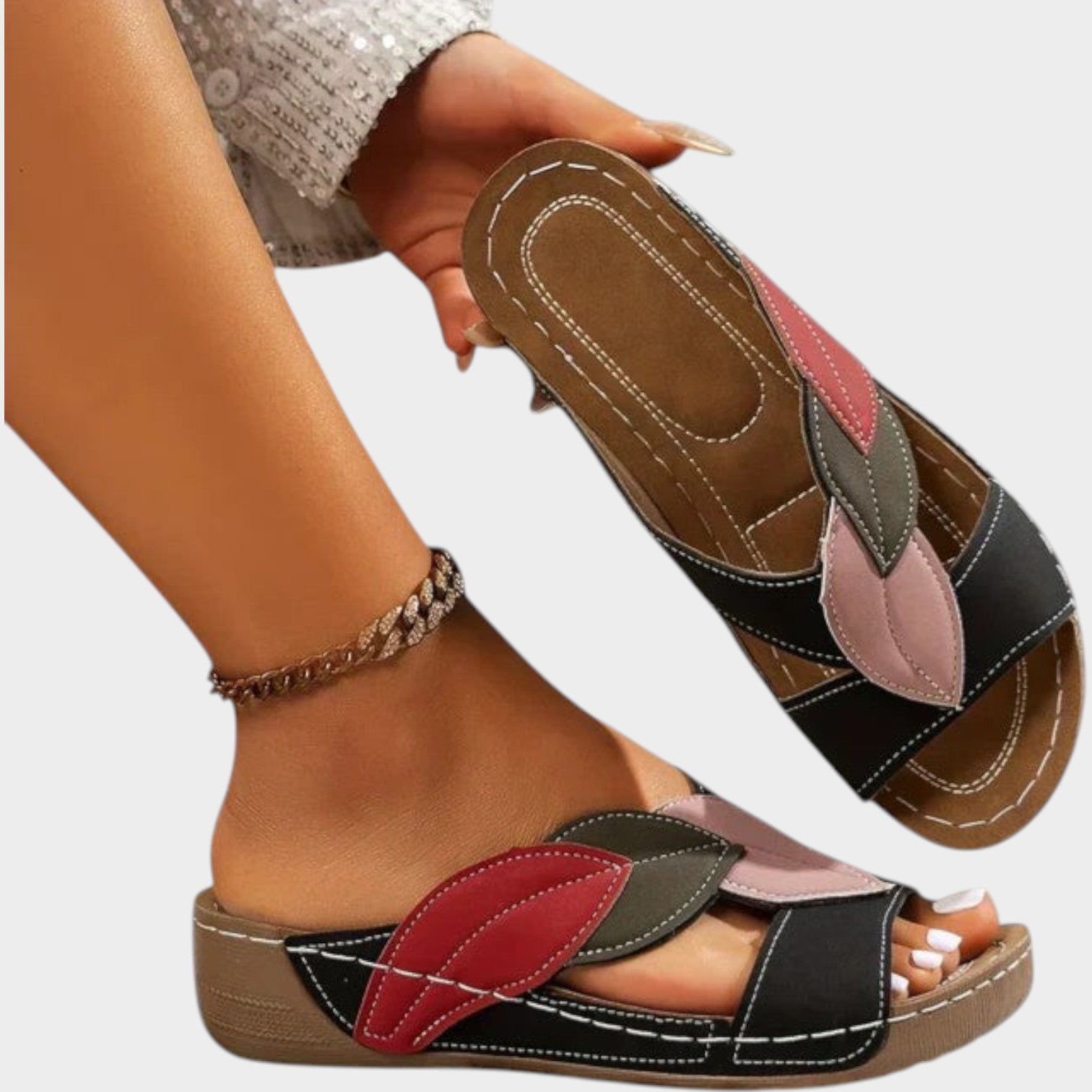 Leaf Detail Comfort Wedge Sandals
