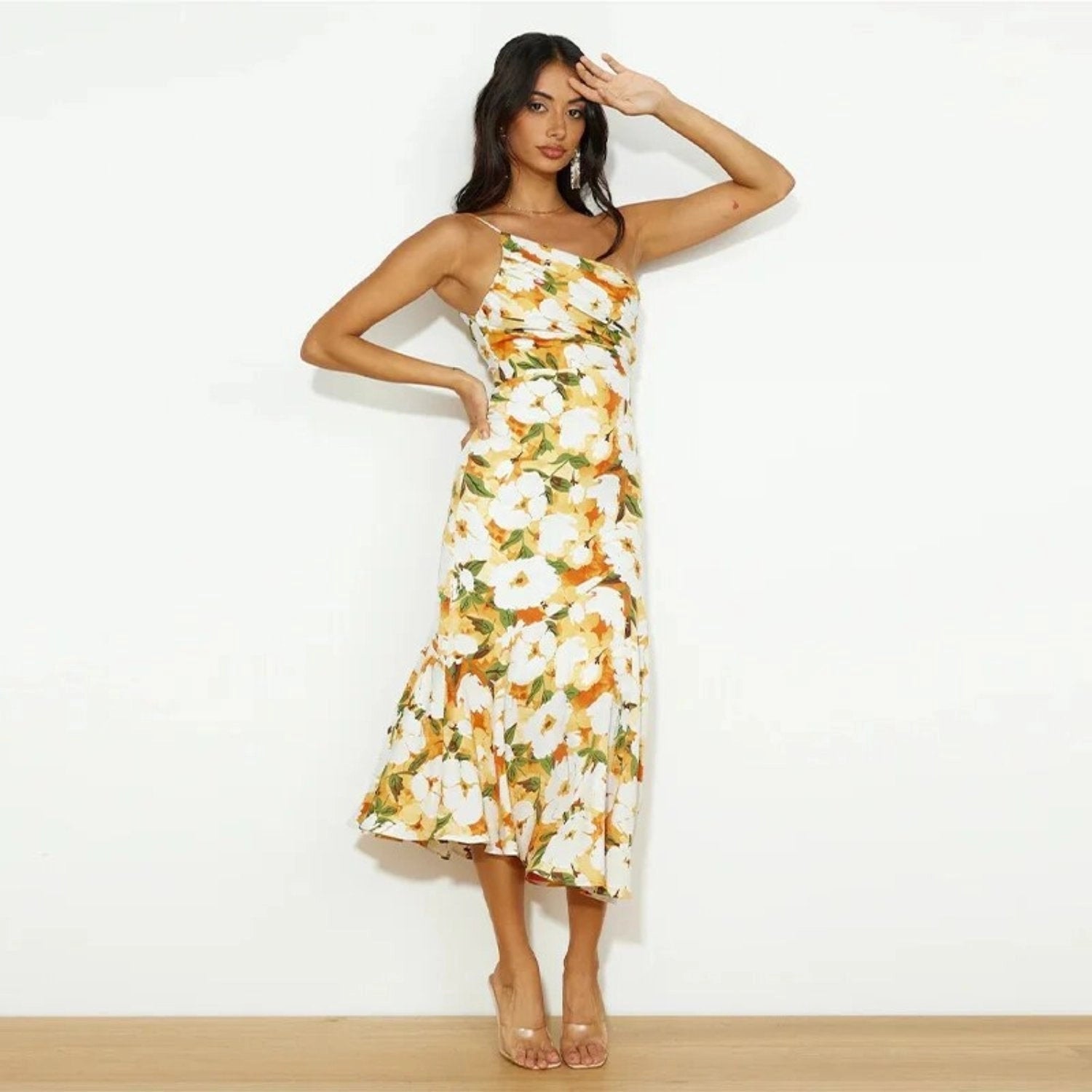 Kathy™ | Women's Floral Maxi Dress with Asymmetrical Design