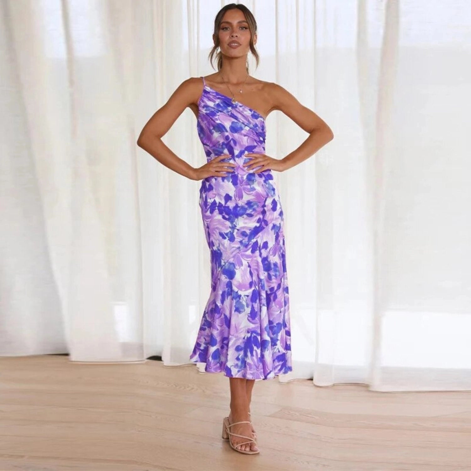 Kathy™ | Women’s Floral Maxi Dress with Asymmetrical Design