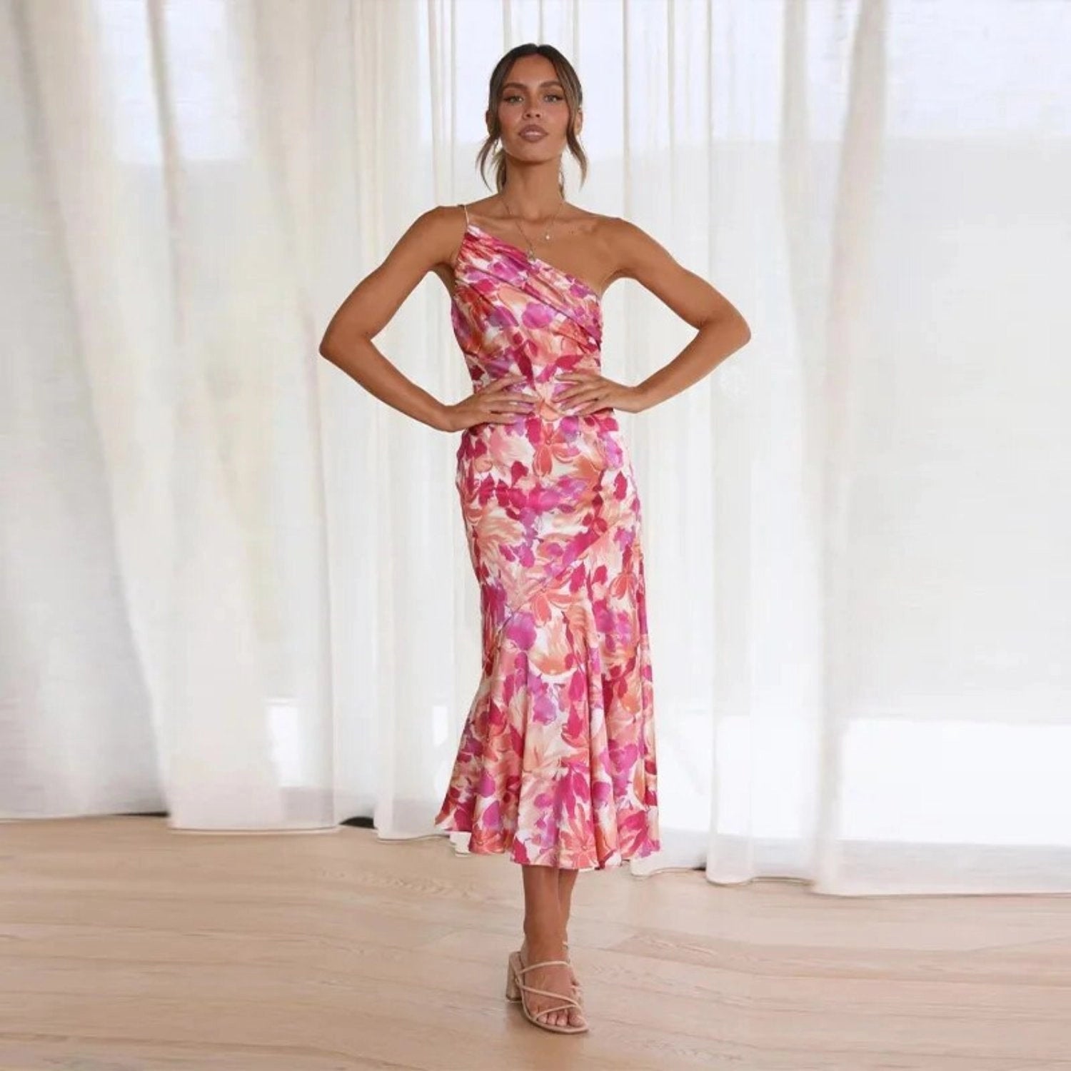 Kathy™ Women's Floral Maxi Dress with Asymmetrical Design