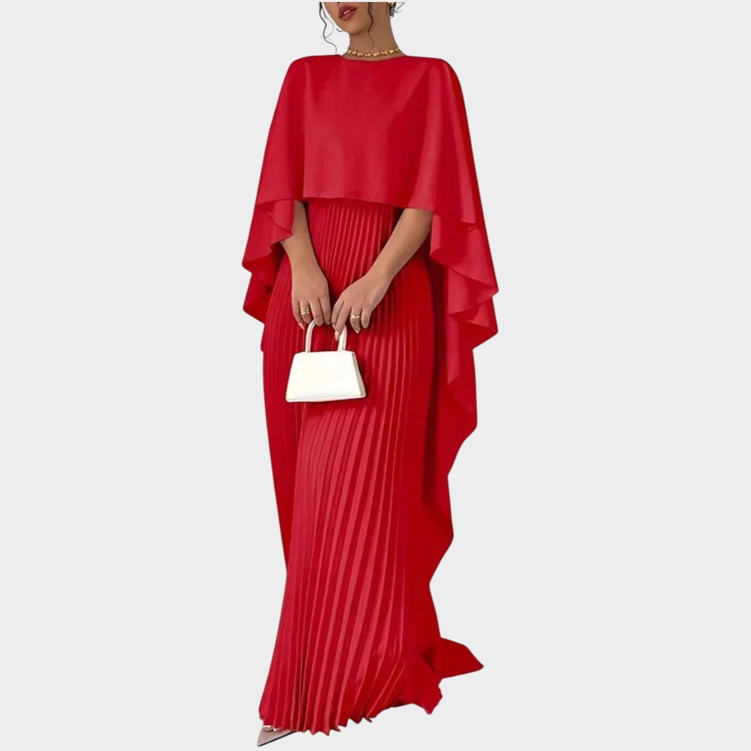 Wedding Guest Pleated Cape Maxi Dress