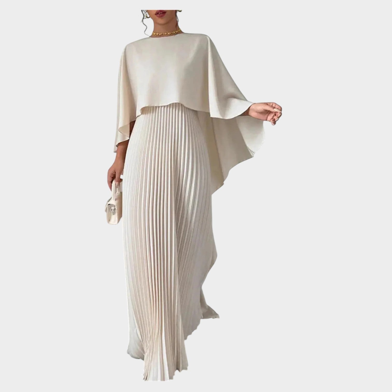 Wedding Guest Pleated Cape Maxi Dress