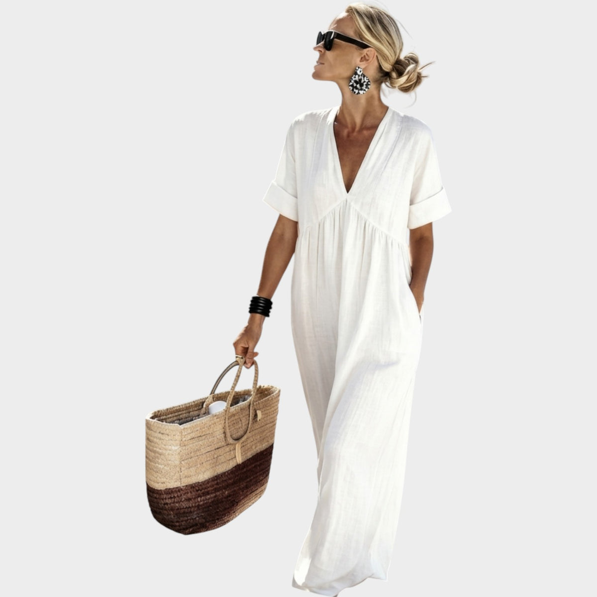 Women's Summer Maxi Dress V Neck Relaxed Fit