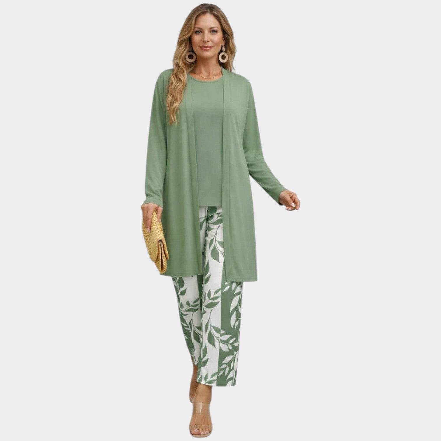Three Piece Linen Floral Pants Set