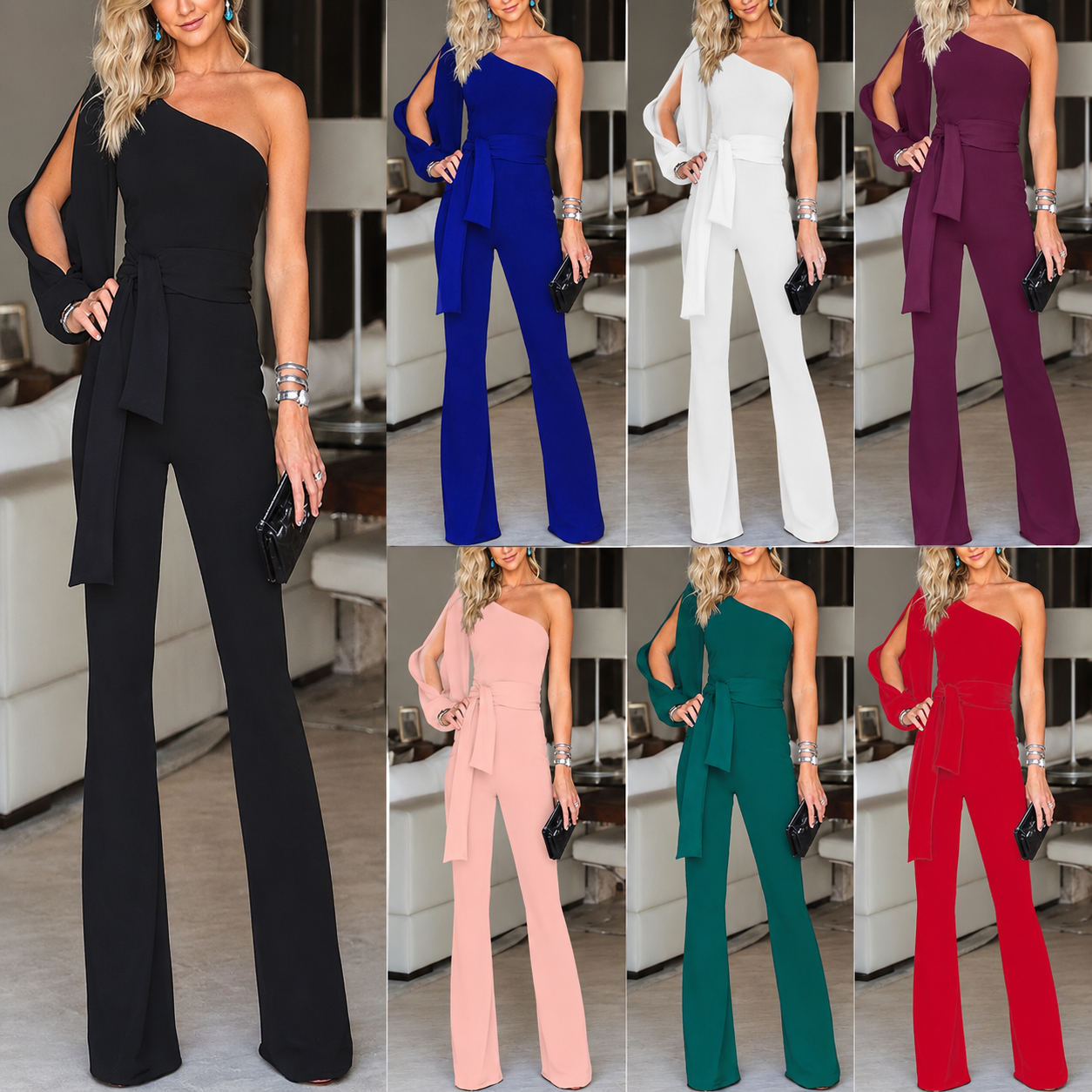 Ophelia | Women's Asymmetrical One-Shoulder Wide-Leg Jumpsuit