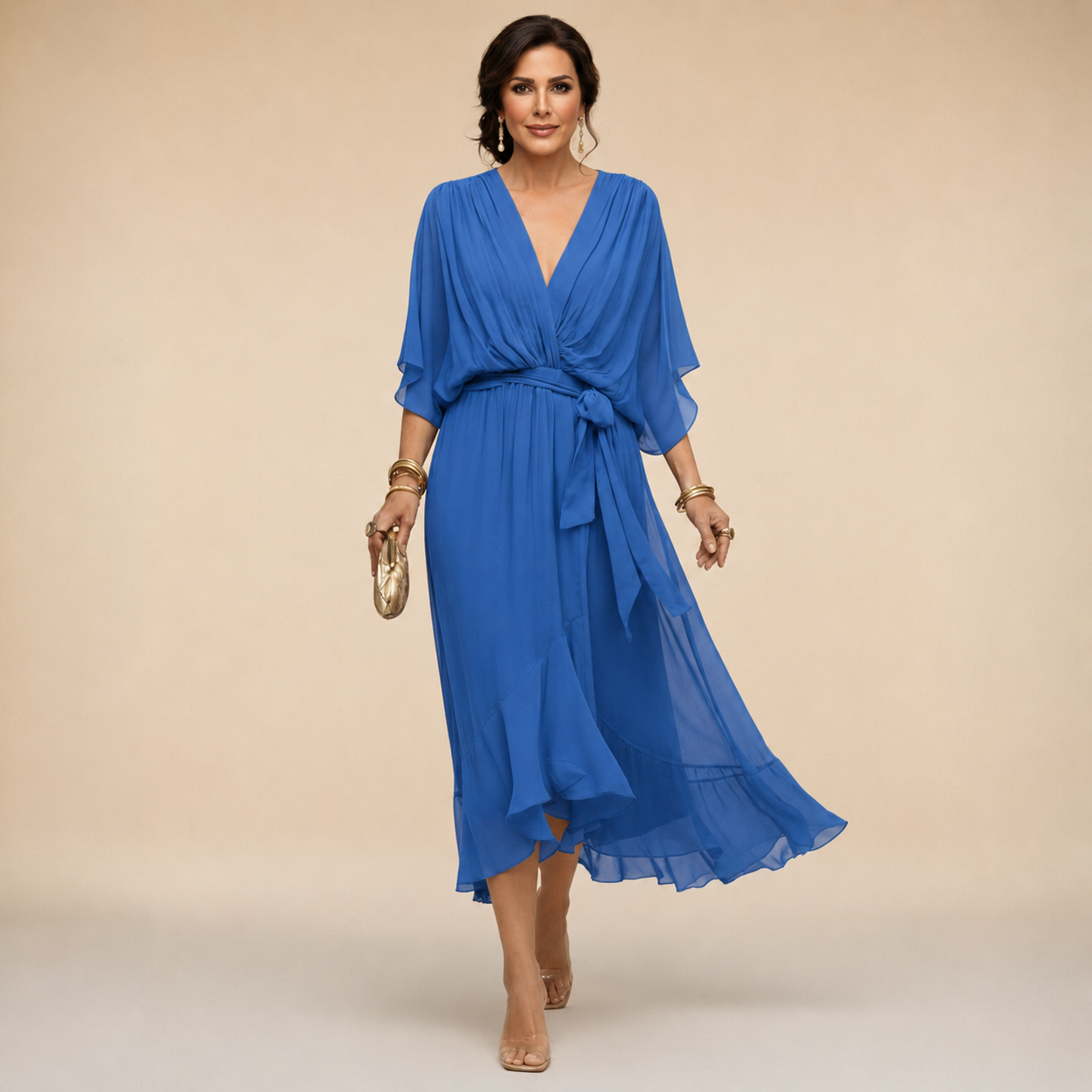Penelope | Women's V-Neck Wrap Midi Dress" can be rewritten as:
"Penelope | Women's Midi Dress with V-Neck Wrap Design