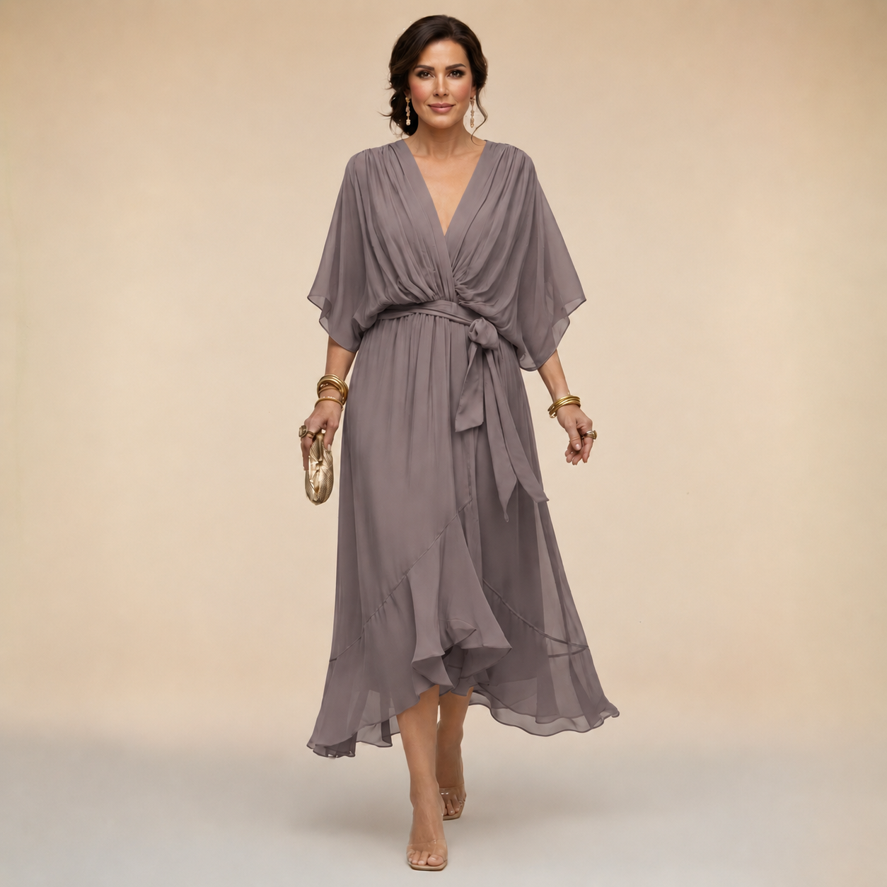 Penelope | Women's V-Neck Wrap Midi Dress" can be rewritten as:
"Penelope | Women's Midi Dress with V-Neck Wrap Design