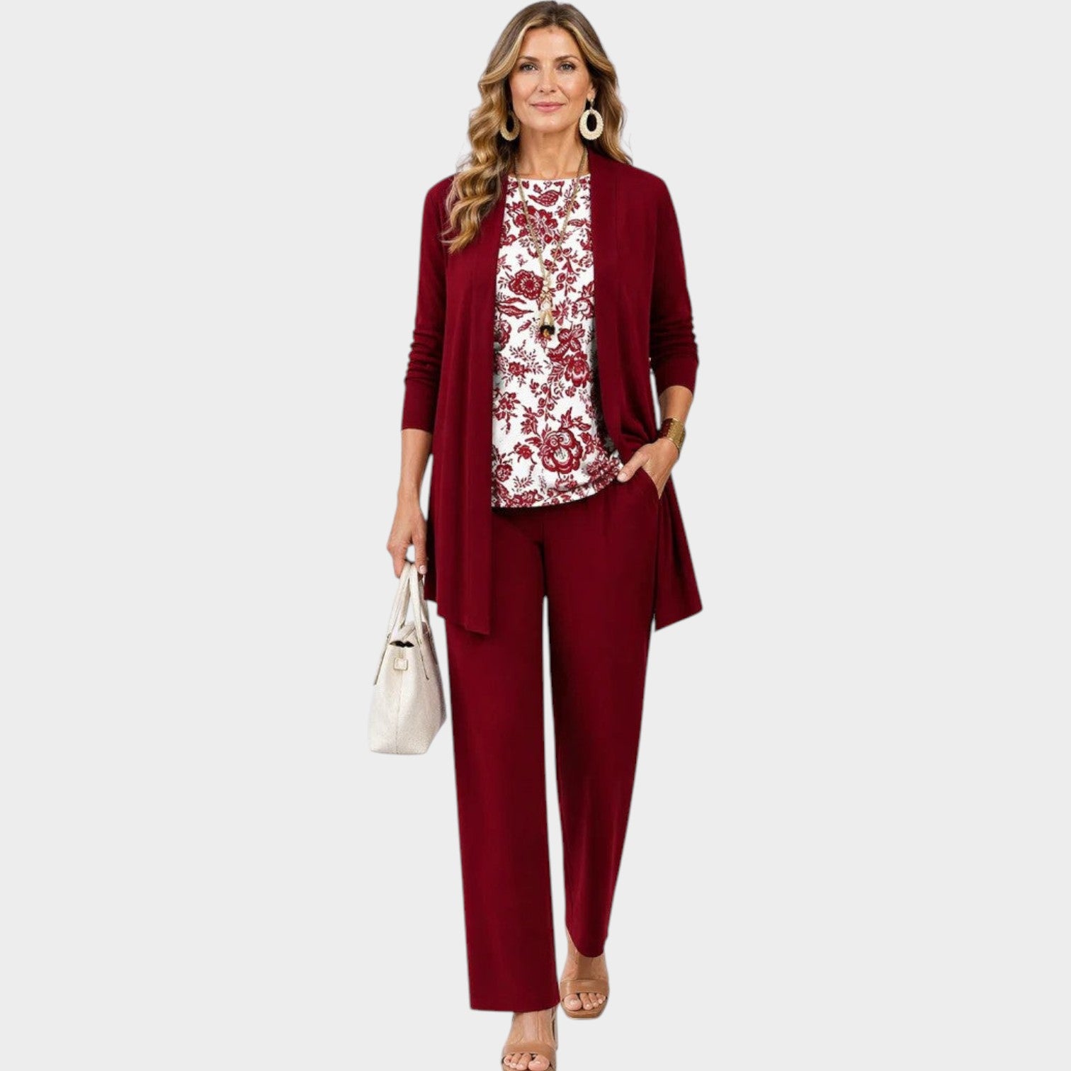 Three Piece Linen Floral Pants Set