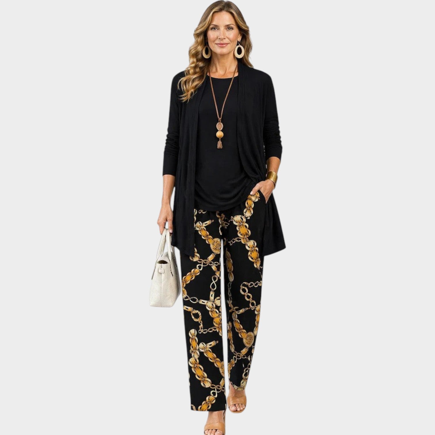 Three Piece Linen Floral Pants Set