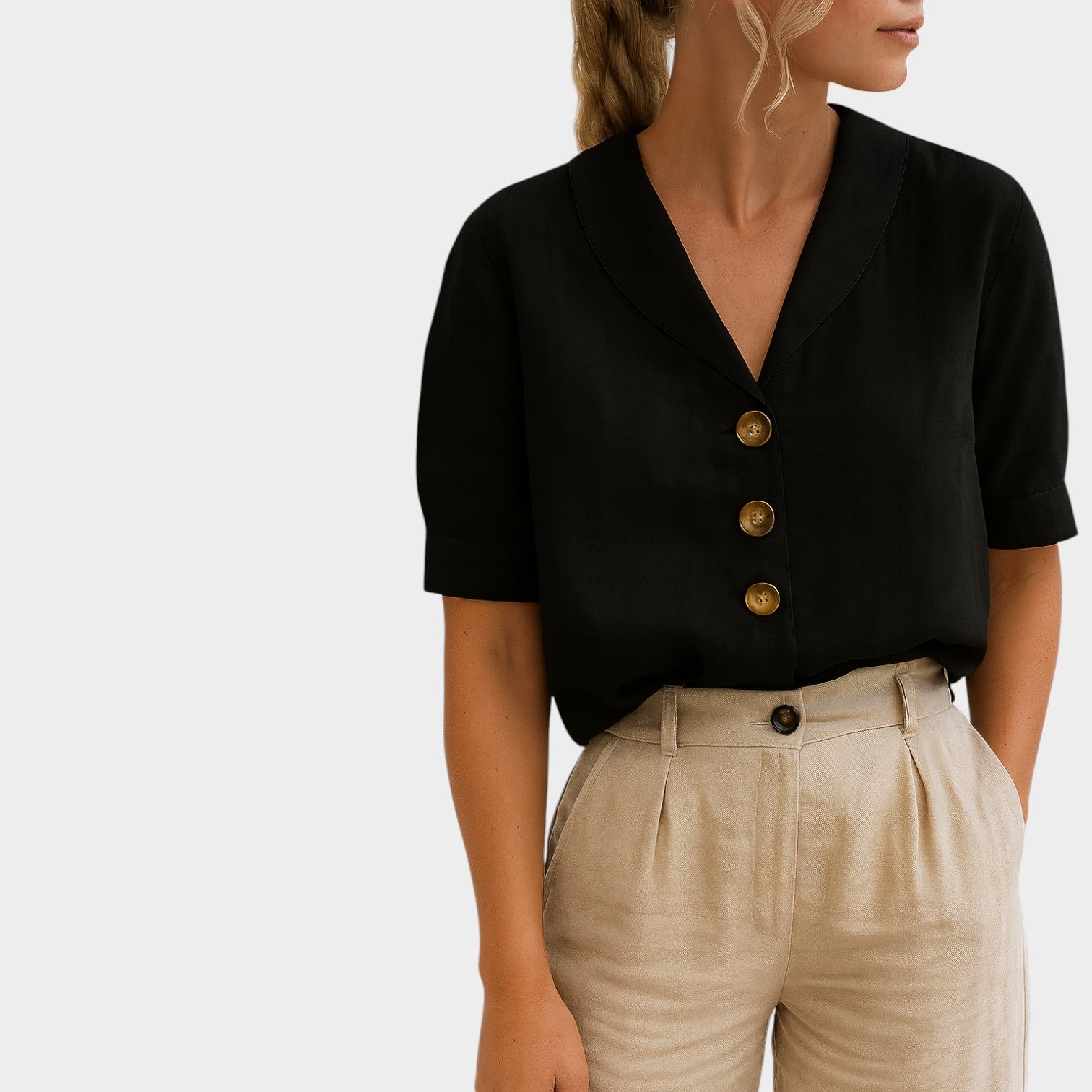 Short Sleeve Button Up Blouse