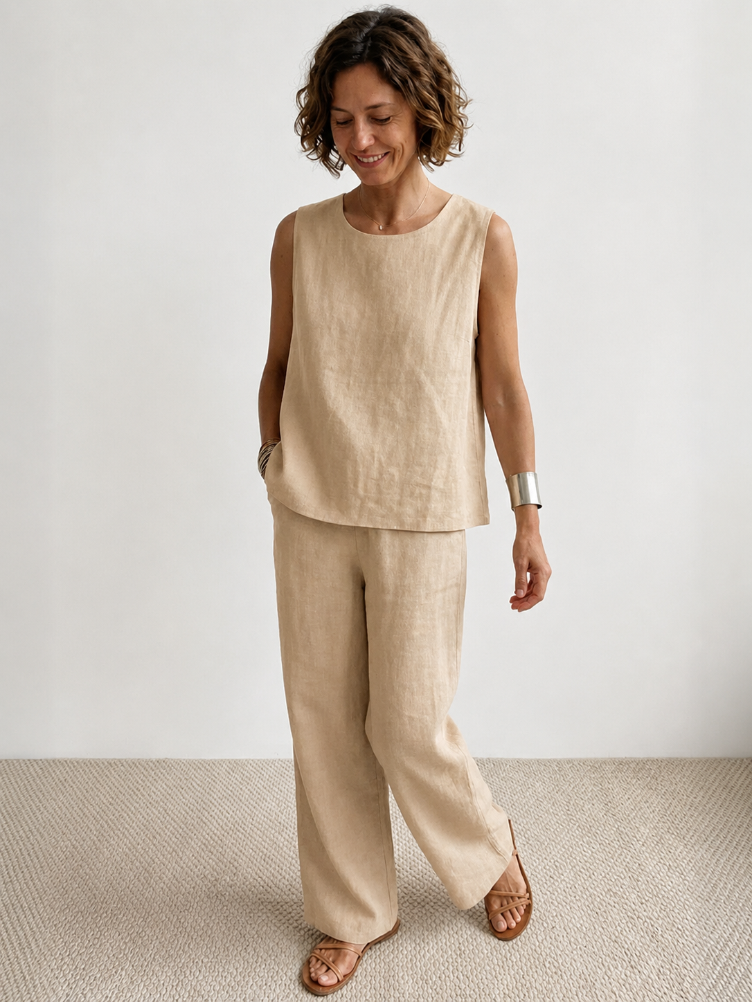Olivia | Women's Sleeveless Tank and Wide-Leg Pant Set
