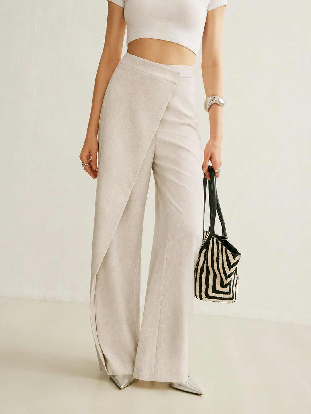 Luna | Women's Asymmetric Wrap High-Waist Wide Leg Trousers