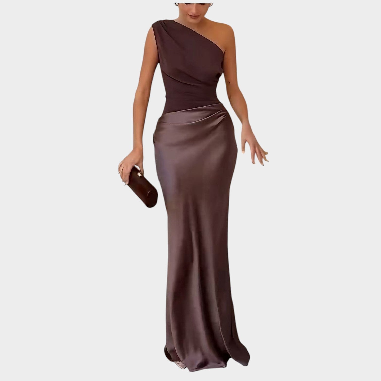 One Shoulder Wedding Guest Maxi Dress with Satin Skirt