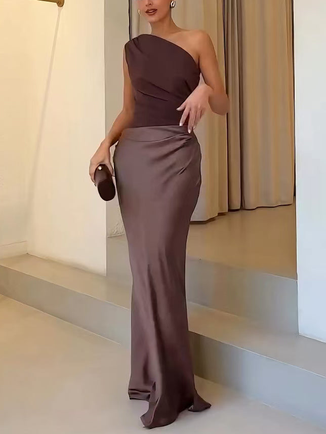Anita™ | Chic One-Shoulder Pleated Maxi Dress for Elegant Parties