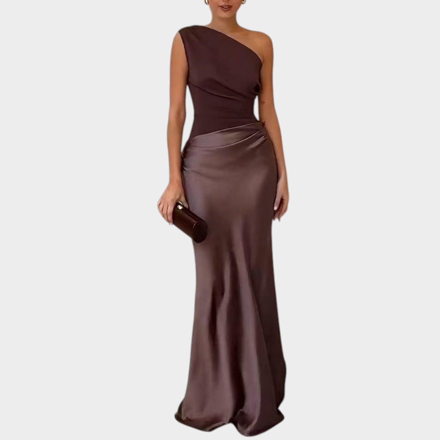 One Shoulder Wedding Guest Maxi Dress with Satin Skirt