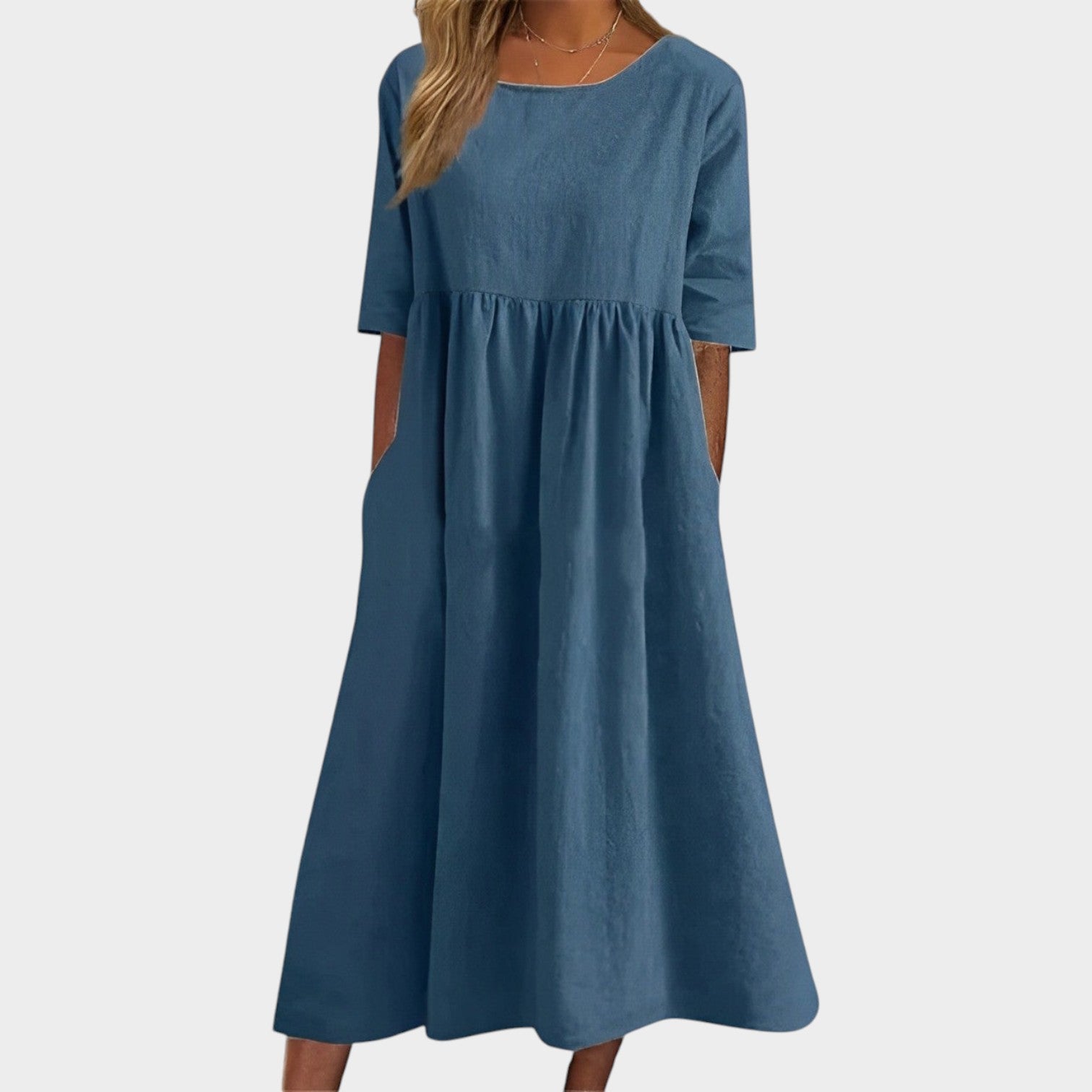 Relaxed Cotton Blend Midi Dress